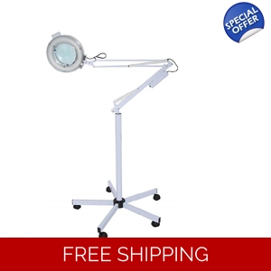 D Salon Adjustable Facial 5xMagnifying Lamp with Rolling Floor Stand, Eyelashes, Make-Up